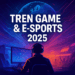 Gamer e-sports 2025 di arena futuristik dengan latar globe digital dan penonton sorak-sorai